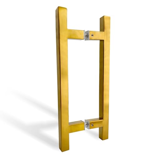 NovaNectar Square Ladder Pull Back-to-Back Handle, 304 Stainless Steel Bathroom Shower Door Replacement Hardware, H Shape Tube Handle for Sliding Frameless Shower Door Panel (Modern Gold, 8 Inch)