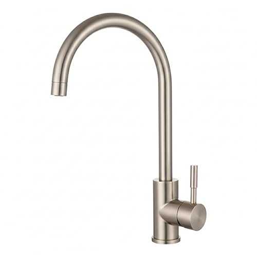 MELTA. Robinet Cuisine Pivotant 360° – Mitigeur Évier Arc Élevé en Acier Inoxydable, Robinet Cuisine avec Levier Unique, Robinet Évier Cuisine Moderne, Installation Facile (NICKEL BROSSÉ)