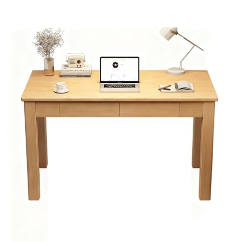 GUANGBY デスク 机 pcデスク 天然木 引き出し付き 簡単組立 多目的 省スペース 勉強机 無垢材の天板 強くて耐久性がある お手入れ簡単 多機能 頑丈 耐荷重 安全仕上げ 学習 作業 書斎 オフィス ベッ ドルーム リービング(木の色,80x50