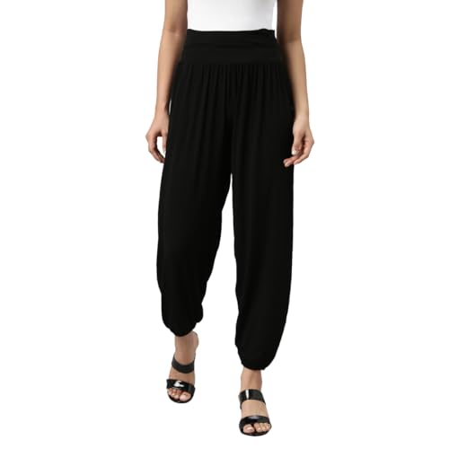 Image of GO COLORS Women Mid Rise Viscose Harem Pants | Wrinkle Free, Relaxed Fit, Free Size