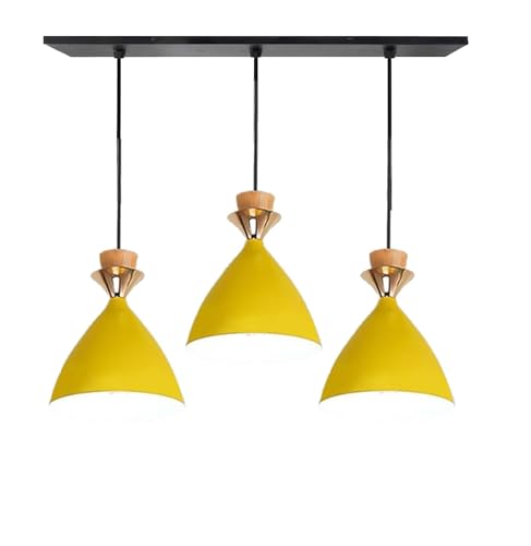 Image of Modern Yellow Dome Hanging Pendant Light for Ceiling, Aluminium, Antique Decor, E-27 Holder, (Bulb is not Included) 3 Light Linear Set