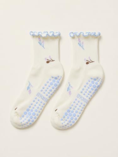 Image of Shapes Studio Half Calf Grip Socks, Cute Fruit Pilates Socks, Ruffle Socks, Non-Slip for Barre Yoga