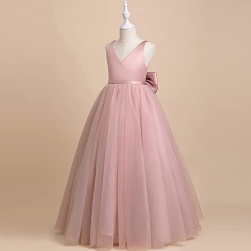 Toddler Kids Child Girls Solid Tulle Dress Pageant Gown Birthday Party Dress V Neck Sleeveless (Pink, 9-10 Years)3