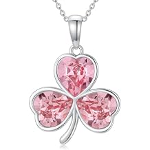 Shamrock Choker Necklace for Women 925 Sterling Silver Irish Pink Heart Crystal Pendant Necklace Good Luck Necklace Gift