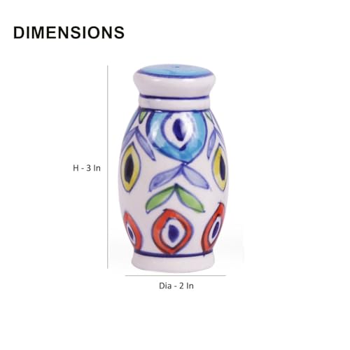 Image of VarEesha Hand Painted Multicolored Ceramic Salt n Pepper Set for Dining Table Used as Namak Dhani, Shaker, Sprinkler for Home, Kitchen and Restaurant