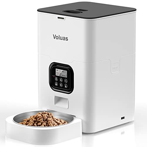 VOLUAS Automatic Cat Feeders – Timed Pet Feeder for Cats and Dogs with Dry Food Dispenser, Desiccant Bag, Programmable Portion Control, 4 Daily Meals, 10s Voice Recorder