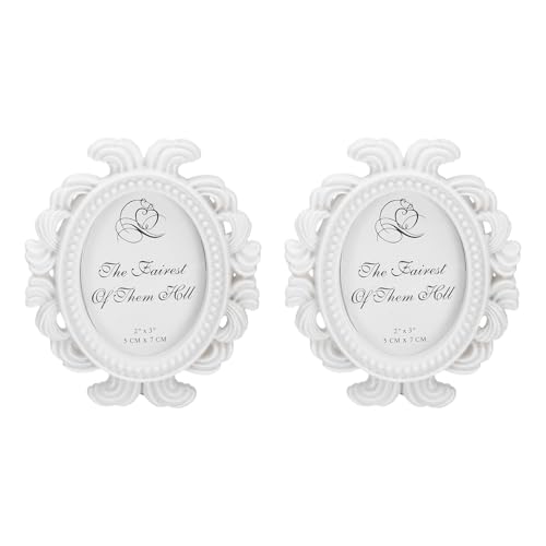 sourcing map 2 Pcs Vintage Resin Picture Frames, 3.7 x 3.1 Mini Picture Frames Oval Rectangle Wall Hanging Frames Display Frame Photo Holder for Home Wall Jewelry Display Hotel Decor, White