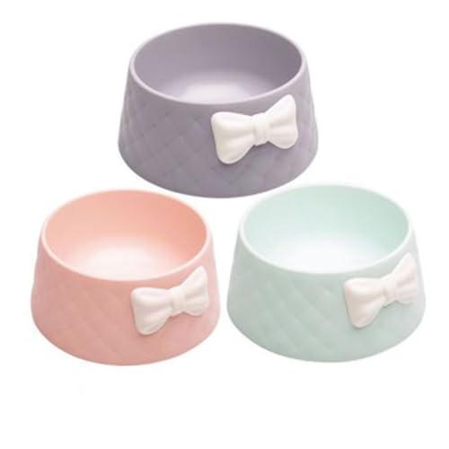 PERSELOSO ペット用プラスチックフィーダー 猫犬用餌水ボウル 耐久性あり 持ち運び便利 かわいいリボン装飾 環境に優しい素材 2個セット