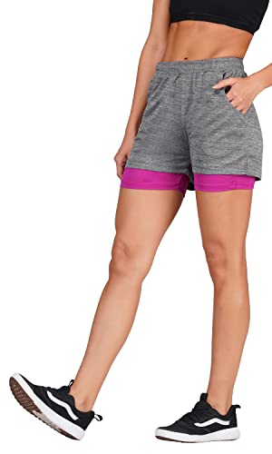 Image of GYMIFIC Womens Dual Layer Gym Shorts for Women | Quick Dry Running Sports Shorts with Compression Inner Layer & Side Pockets | Workout Activewear