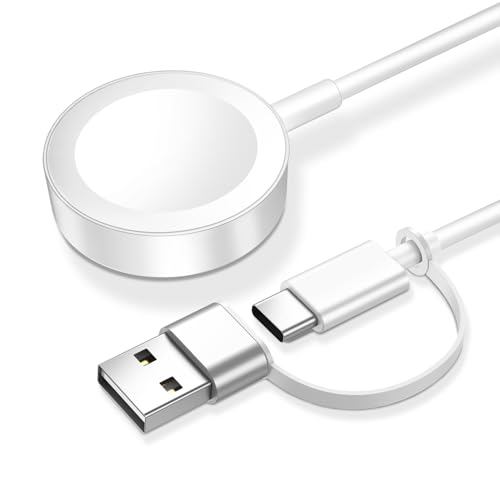 toaksi for Apple Watch Charger,2 in 1 USB/Type C Portable Magnetic Fast Charging Cable,Magnetic Wireless Charging Compatible with Apple Watch Series Ultra/SE/11/10/9/8/7/SE/6/5/4/3/2-6.6ft,White