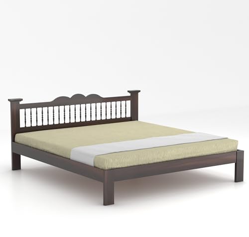 Image of Solid Sheesham Wood Queen Size Bed Without Storage for Bedroom Solid Wooden Furniture Beds for Home Living Room (Walnut Finish)