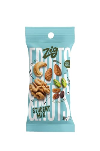 ZIG - Fruits & Nuts - Student mix 300g | Porción única de anacardos, almendras, nueces, pasas, pistachos | (10 sobres de 30g) Pack 100% compostable