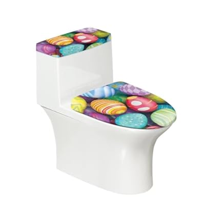 Hechitok Colored Easter Eggs 2PCS Toilet Seat Covers with Toilet Tank Lid Covers, Toilet Tank Covers Replacement Elongated Toilet Seat Covers Set for Easter Decor