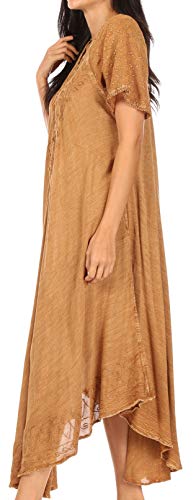 Image of Sakkas Egan Long Embroidered Caftan Dress /Cover Up with Embroidered Cap Sleeves
