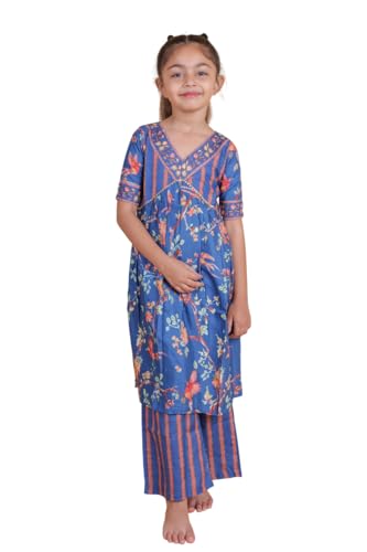 Image of TAGAS Girls Girls V Neck Kurti With Plazo Set | Traditional Girls Ethnic Wear|Ethnic Wear for girls|
