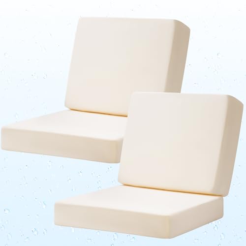 Image of Deep Seat Patio Cushions Set of 2, 24x24 Inch Waterproof & Fade Resistant Outdoor Chair Cushions, Thick Padded Replacement Sofa Cushions for Garden Yard Furniture