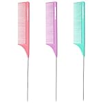3-in-1 Rat Tail Combs - Parting & Detangling Combs for Curly Hair, Women's Braiding & Styling (Pink, Purple, Green)