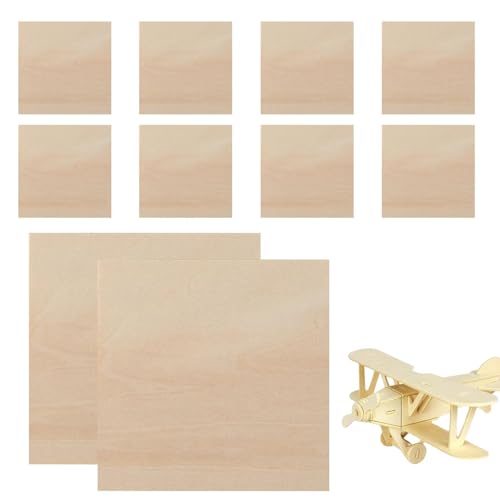 Hojas de madera contrachapada | Tablas sin terminar para grabado - Juego de 10 hojas de cuadrados para proyectos de bricolaje, pintura, dibujo, grabado en, quema y corte CN