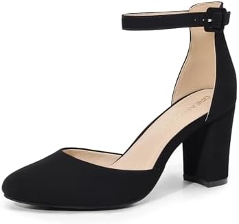 DREAM PAIRS Damen Pumps Brautschuhe mit Blockabsatz und Knöchelriemen | niedrigem Absatz und runder Kappe, ideal für festliche Anlässe und Hochzeiten