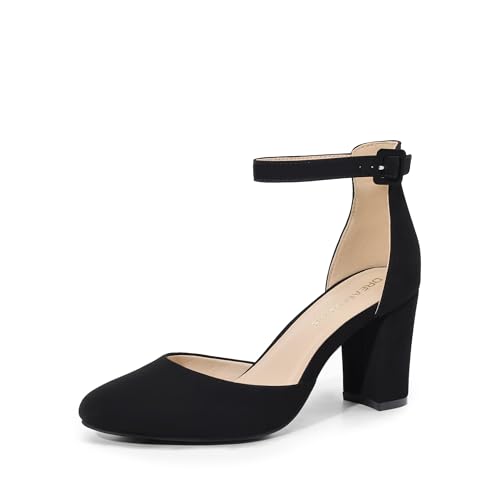 DREAM PAIRS Damen Pumps High Heels Brautschuhe mit Blockabsatz und Knöchelriemen,Size 39,Schwarz-Nubuck,DWUMPU2535