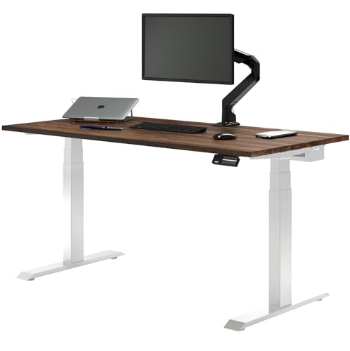 Image of Desky Dual Hardwood Sit Stand Desk - Electric Standing Desk - Dual Motor,3 Stage Adjustable Height Desk - Solid Wood Whole-Piece Top - Standing Desk with Cable Management
