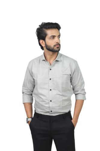 Image of HARPITA Men's Solid Regular Fit Cotton Casual Shirt with Spread Collar & Full Sleeves