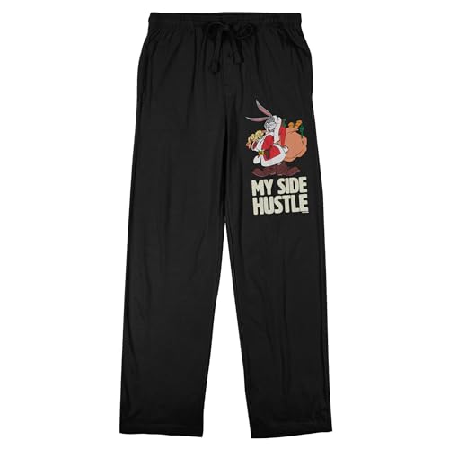 Bioworld Looney Tunes My Side Hustle Holiday Bugs Bunny Men's Black Sleep Pajama Pants