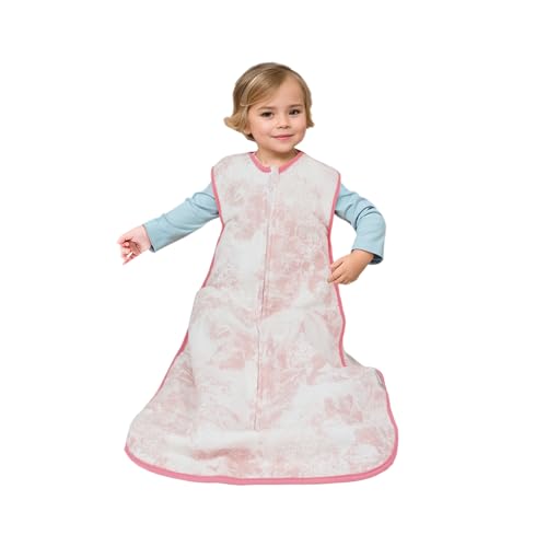 Image of Muslin Cotton Toddler Girl Sleeping Bag 0.5-0.7 TOG (2-3T) - Lightweight & Breathable Wearable Blanket, Sleeveless Sleep Sack with 4-Layer Front & 2-Layer Back, All-Season Use