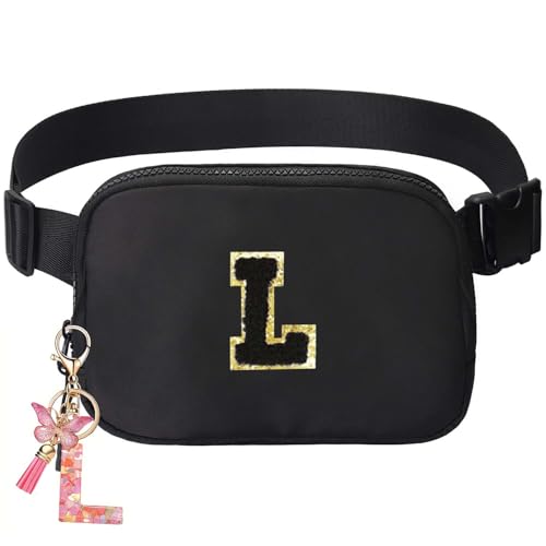 Image of Gifts Girls Teens Kids - Birthday Gifts for Women, Personalized Gifts for Mom Freind Sister Teacher, Graduation GiftsInitial Crossbody Bag Belt Bag for Women Black L