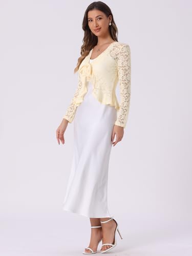 Image of Allegra K Bolero Shrug for Women's Lace Cardigan Tie Front Crop Ruffled Formal Dressy Wedding Shrugs