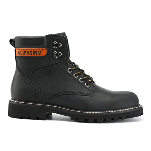Image of Mens Soft Toe Work Leather Boots for Construction Rubber Sole Work Boots for Men
