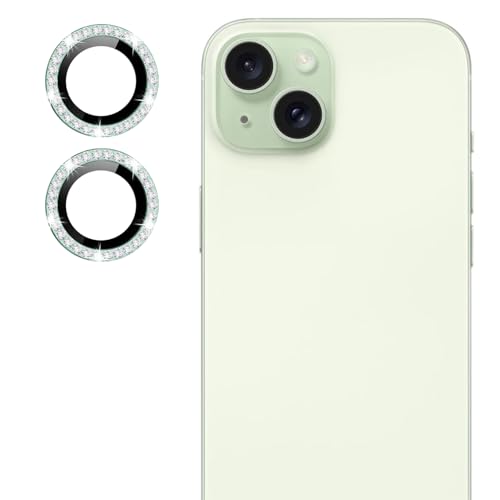 Image of Back Camera Lens Ring Guard Protector for Apple iPhone 15 | Diamond Camera Ring Aluminium Alloy Edge (Green)