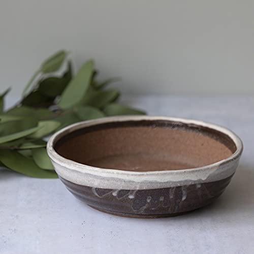 Wazakura Shigaraki Series Handmade White Stripe Glazed Ceramic Bonsai Pot With Drainage Hole, 8.2 (210 Mm) Made In Japan, Garden Training Container, Flower Planter, Succulent Bowl - Big Size #TOP7