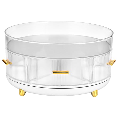Somiya Organizador de Maquillaje Giratorio de Doble Pisos, Almacenaje Maquillaje Cosméticos con Cajones Plasticos Almacenamiento de Cosméticos Brochas Perfumes Joyas, para Dormitorio Tocador Baño