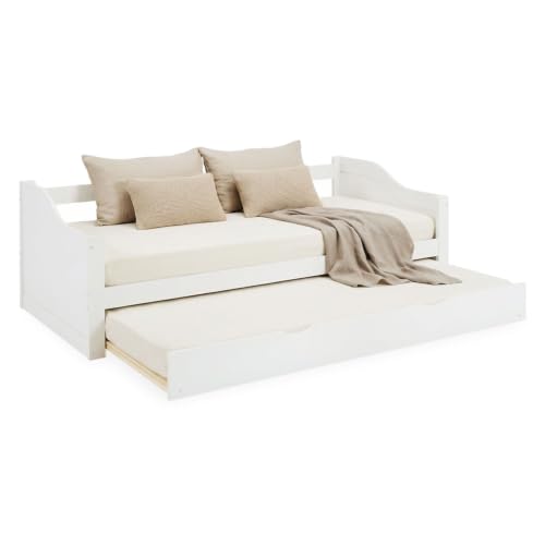Homestyle4u Ausziehbett 90x200 mit Schublade 2 Matratzen & Lattenrost