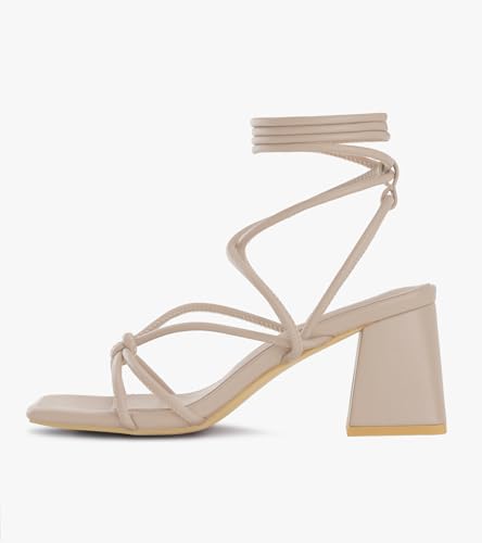 Image of Shoe'N Tale Lace Up Heels for Women Ankle Strappy Gladiator High Heeled Sandals Chunky Block Heel Square Open Toe Criss Cross Dress Shoes