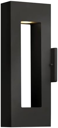 Hinkley Atlantis Medium Wall Mount Outdoor Lantern, Aluminum, Etched Glass Lens, Integrated LED, Dark Sky, Satin Black Finish