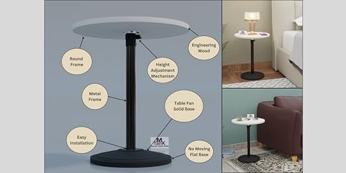 Image of MTANK Adjustable Nightstand with Round Top | Modern C-Shaped Bedside Table for Bedroom | Height Adjustable Wooden Side Table for Bed & Sofa | Multipurpose End Table |(White & Black)|