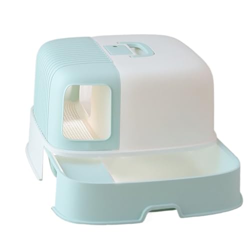 Arenero cerrado para gatos grande con bandeja y scoop azul miniatura 1