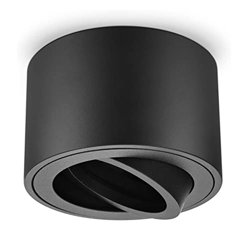 URing Focos Techo Giratorio, de Superficie Plafón Focos para Módulo LED, Redonda Lampara de Techo Interior, Ø 80x50mm 230V para salón dormitorios, Mate Negro, bombilla no incluida