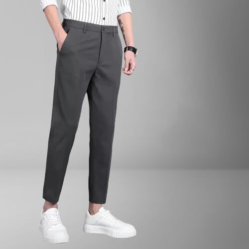 Men's Autumn Winter Black Slim Fit Formal Straight Fleece Lined Nine-Tenths Casual Pants2