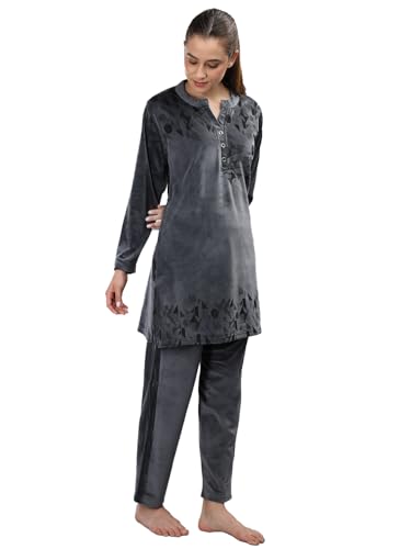 Image of Duchess Women's Supersoft Velvet Printed Nightsuit for Winter wear