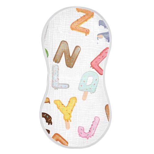 Baby Burp Cloths, Soft Absorbent Burping Cloths for Babies, Cotton Milk Spit Up Rags, Large Size for Newborns, Baby Boys and Girls (Sweet Alphabet Scoop Pattern)