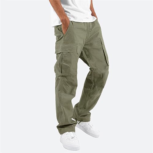 Hndudnff Men's Cargo Pants Loose Straight Multi Pocket Pants Solid Work Jogger Cotton Casual Trousers2