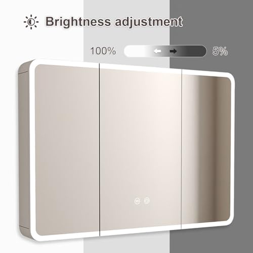 Miroir de courtoisie à LED gris avec meuble de rangement mural