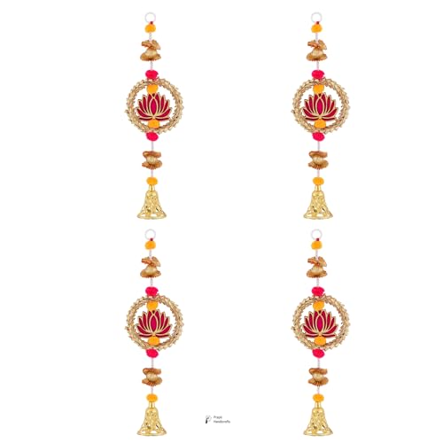 Image of Prapti Handicrafts Handmade Traditional Lotus Wall and Door Hanging for Home | Diwali Decor | Wedding and All Festival Decoration | Decorative Pooja Room mandir Pack of 4 (Style 16)