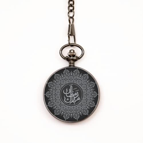 Ramadan Kareem Islamic Allah Engraved Black Pocket Watch Mens Muslim Islam Gifts for Muslims