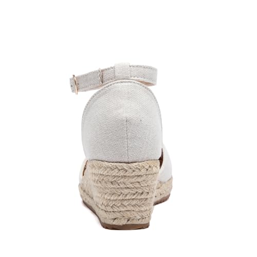 Mintzice Women's Closed Toe Solid Cross Vamp Ankle Strap Espadrille Wedge Sandals4