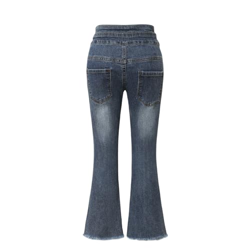 Girls'Bell-Bottoms Jeans High Waisted Pants Double Buttons Frayed Edges Foot Multiple Pockets Flare Pants Fashionable Style2
