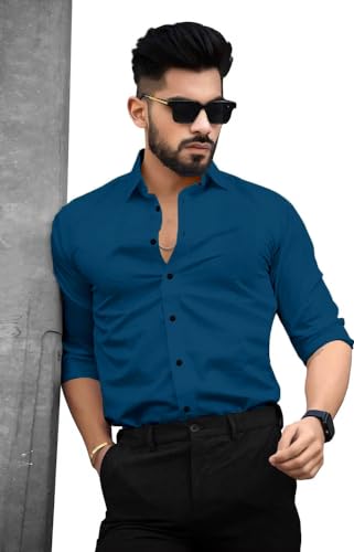 Men's Solid Cotton Casual Regular Long Sleeve Button Down Spread Collar Slim fit S to XL Size Shirt. (602_$Parent)